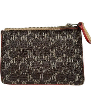 Coach Mini Skinny ID Case Brown Beige Signature Coated Canva